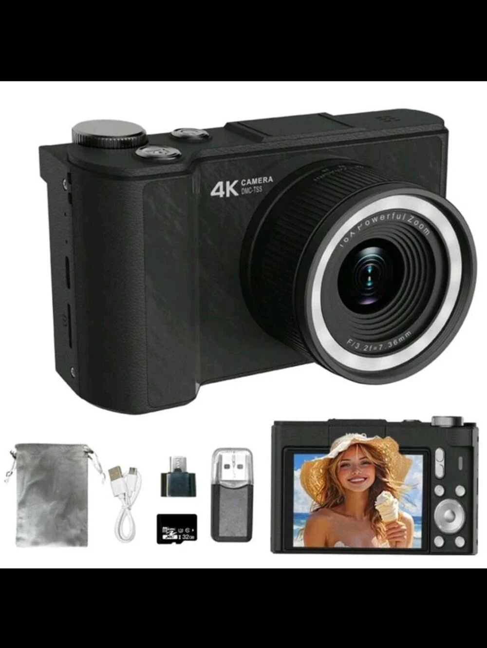 4K Digital Camera with Flip Screen - Black